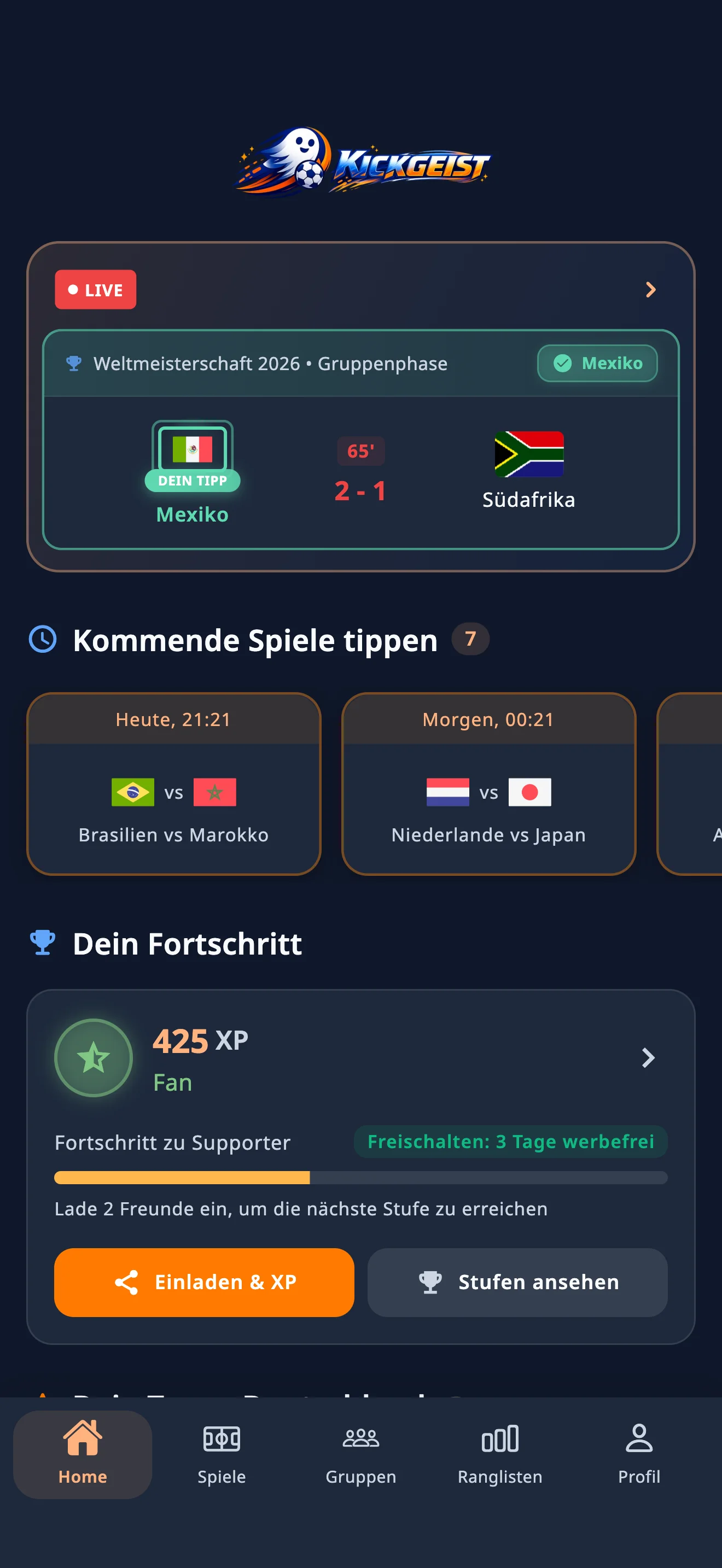Kickgeist app screenshot