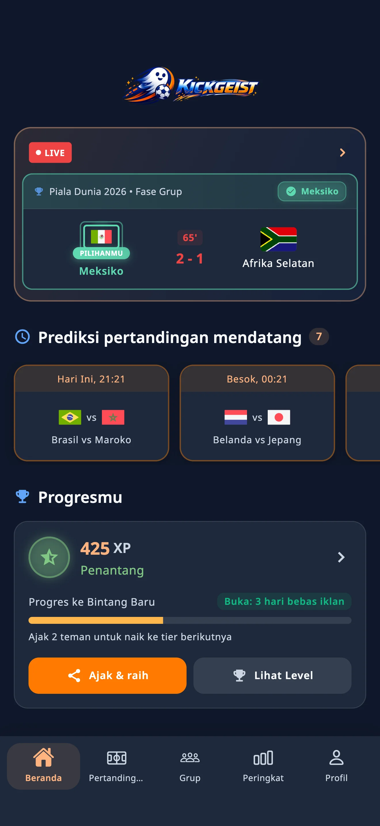 Kickgeist app screenshot